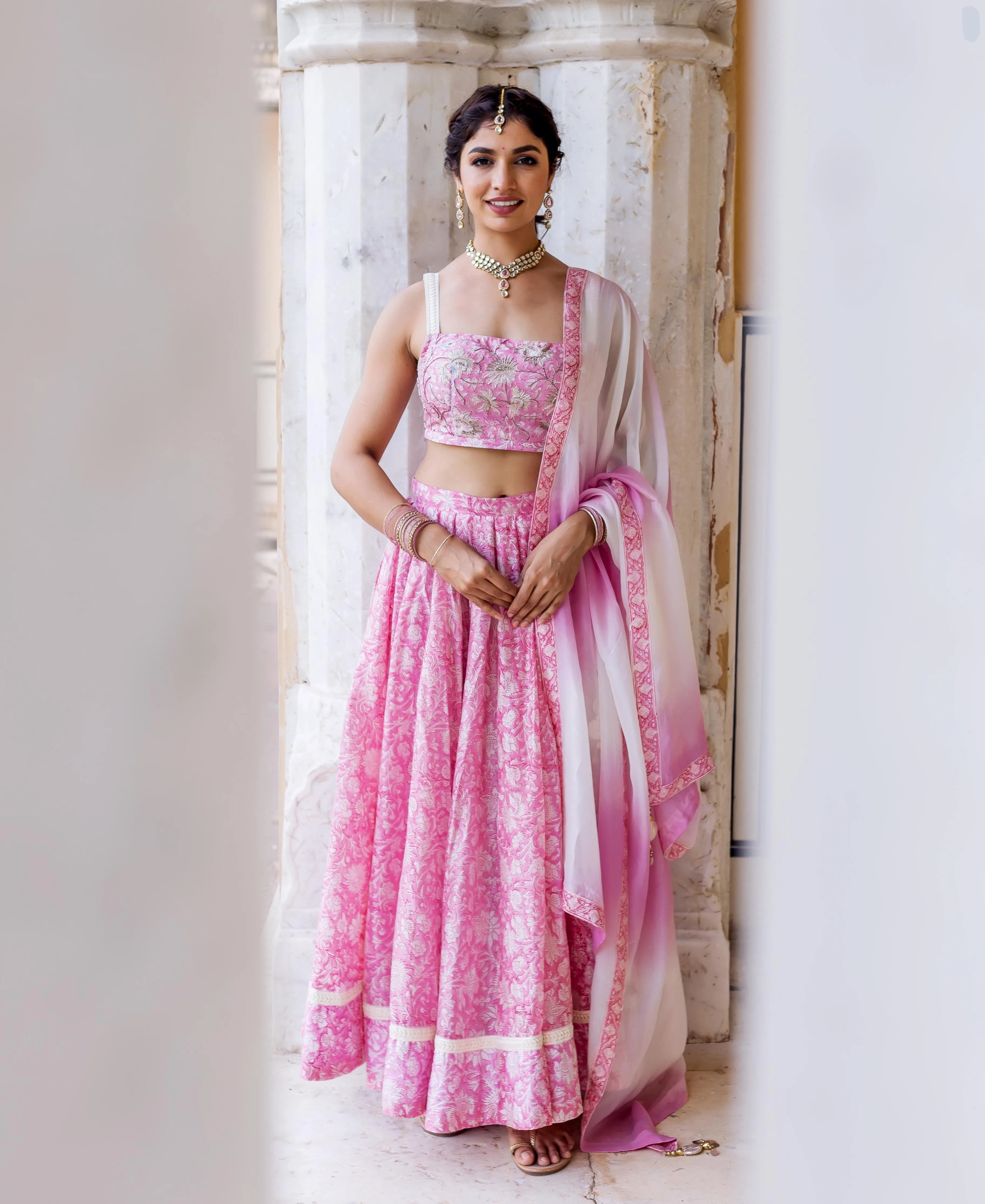 Mahi Hand Block Printed  and Embroidered Lehenga Set