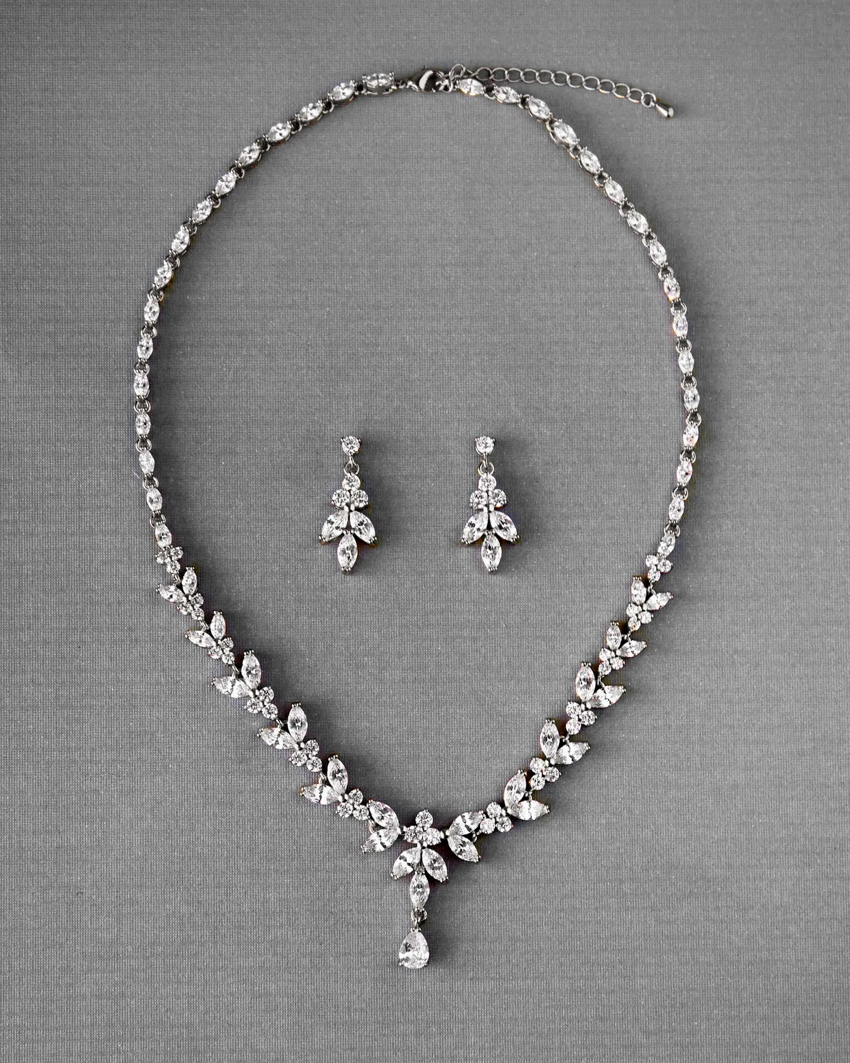 Marquise Leaf Bridal Necklace and Earrings Adjustable Set