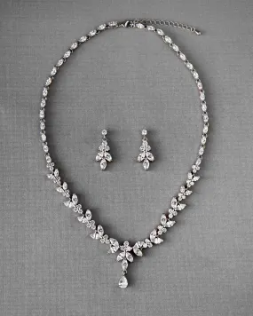 Marquise Leaf Bridal Necklace and Earrings Adjustable Set