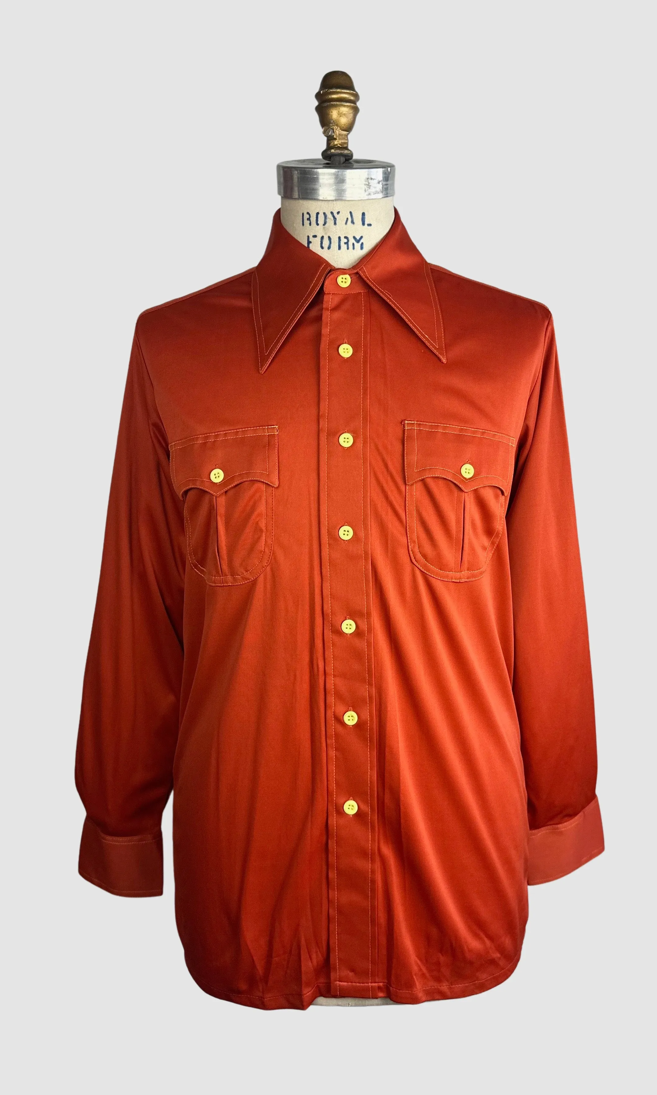 MARTINI 70s Deadstock Orange Polyester Disco Shirt  Medium