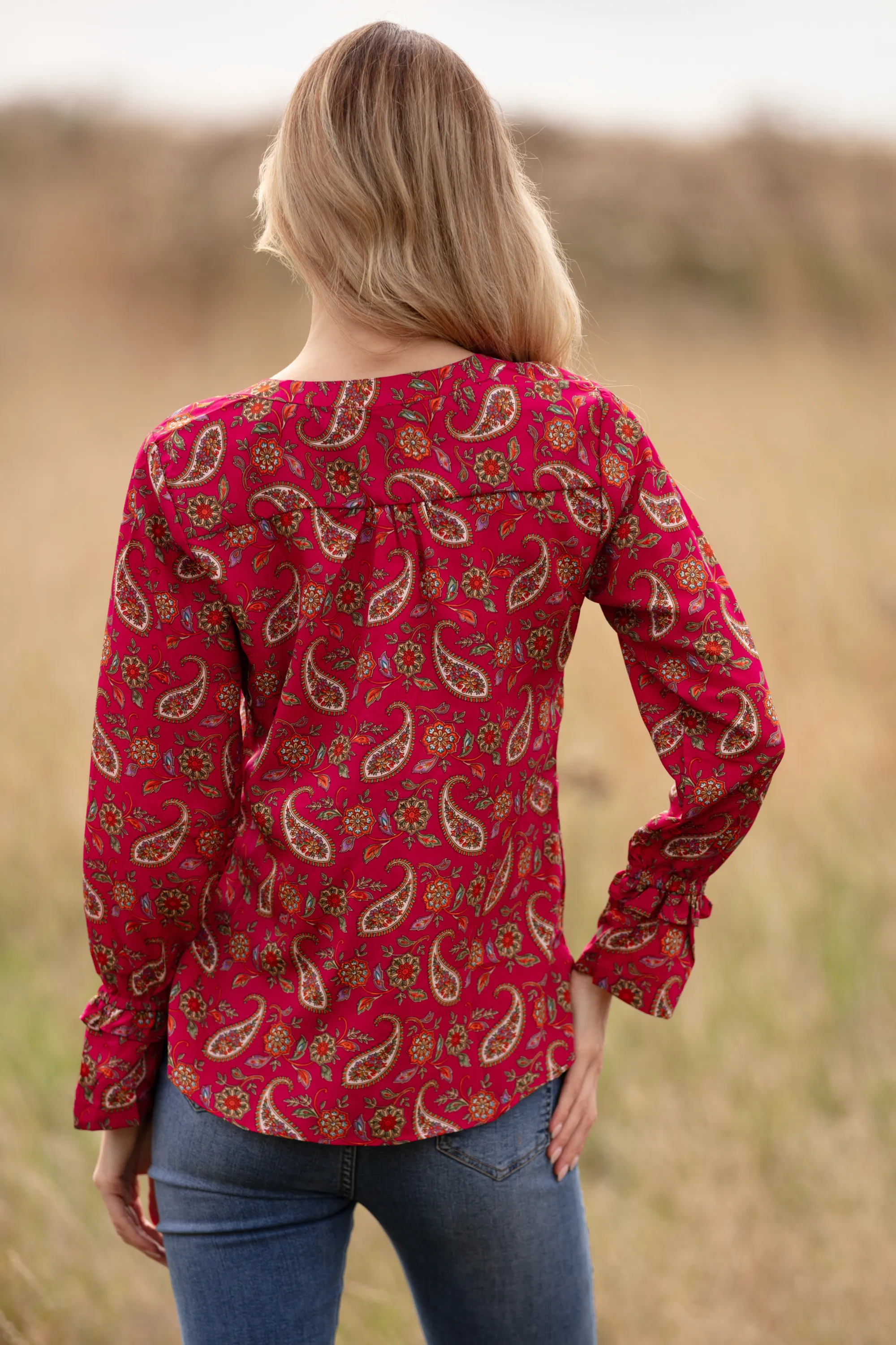 Meg Shirt in Hot Pink Paisley