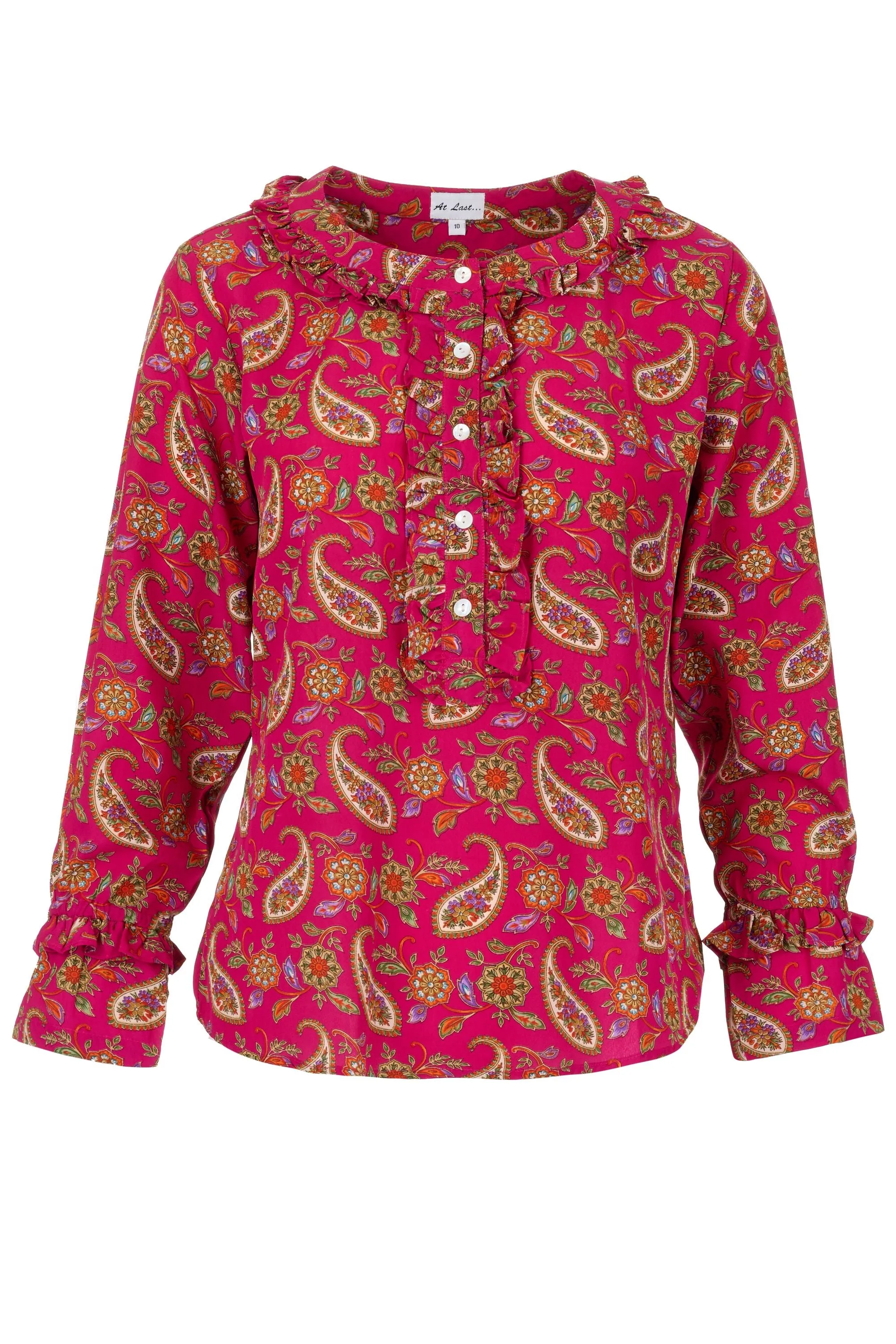 Meg Shirt in Hot Pink Paisley