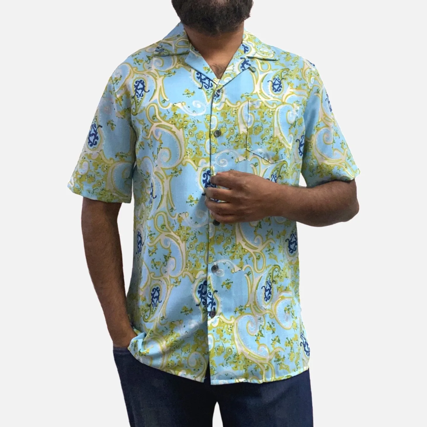 Mens Turquoise Short Sleeve Open Neck Shirt | Classic Fit | Clearance | M