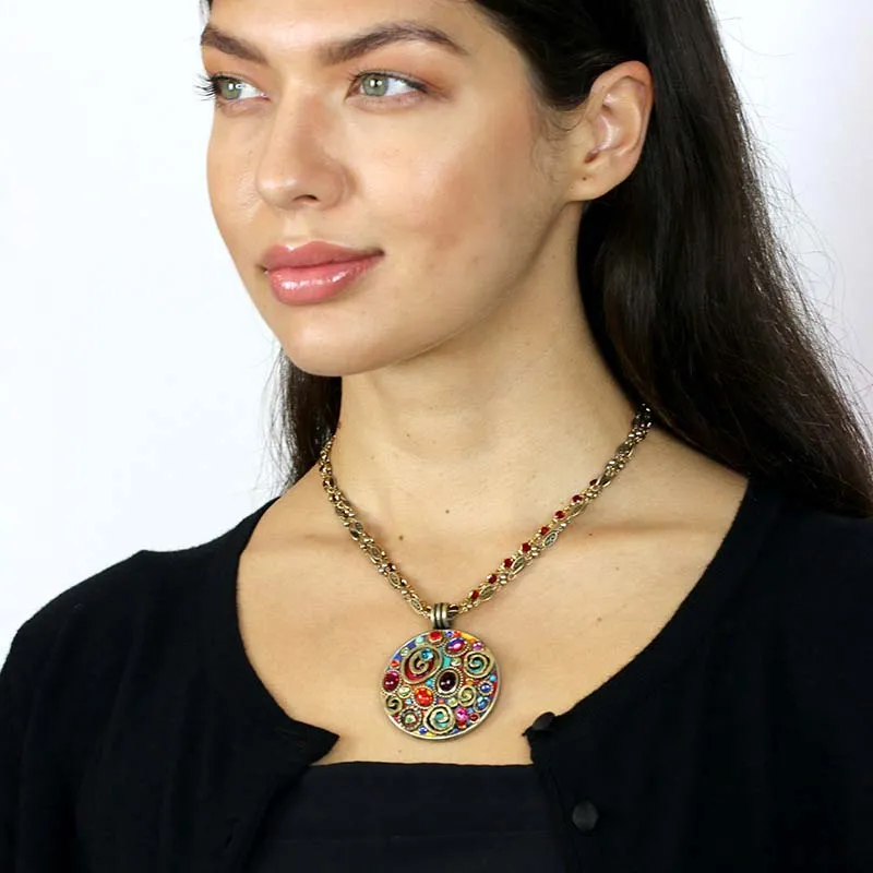 Michal Golan Colorful Large Spiral Pendant Necklace