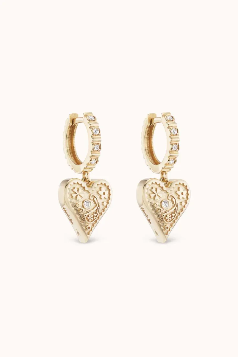 Mini Southwestern Heart Earrings - Yellow Gold