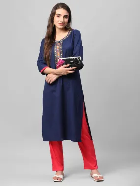 Navy Blue Embroidered Kurta