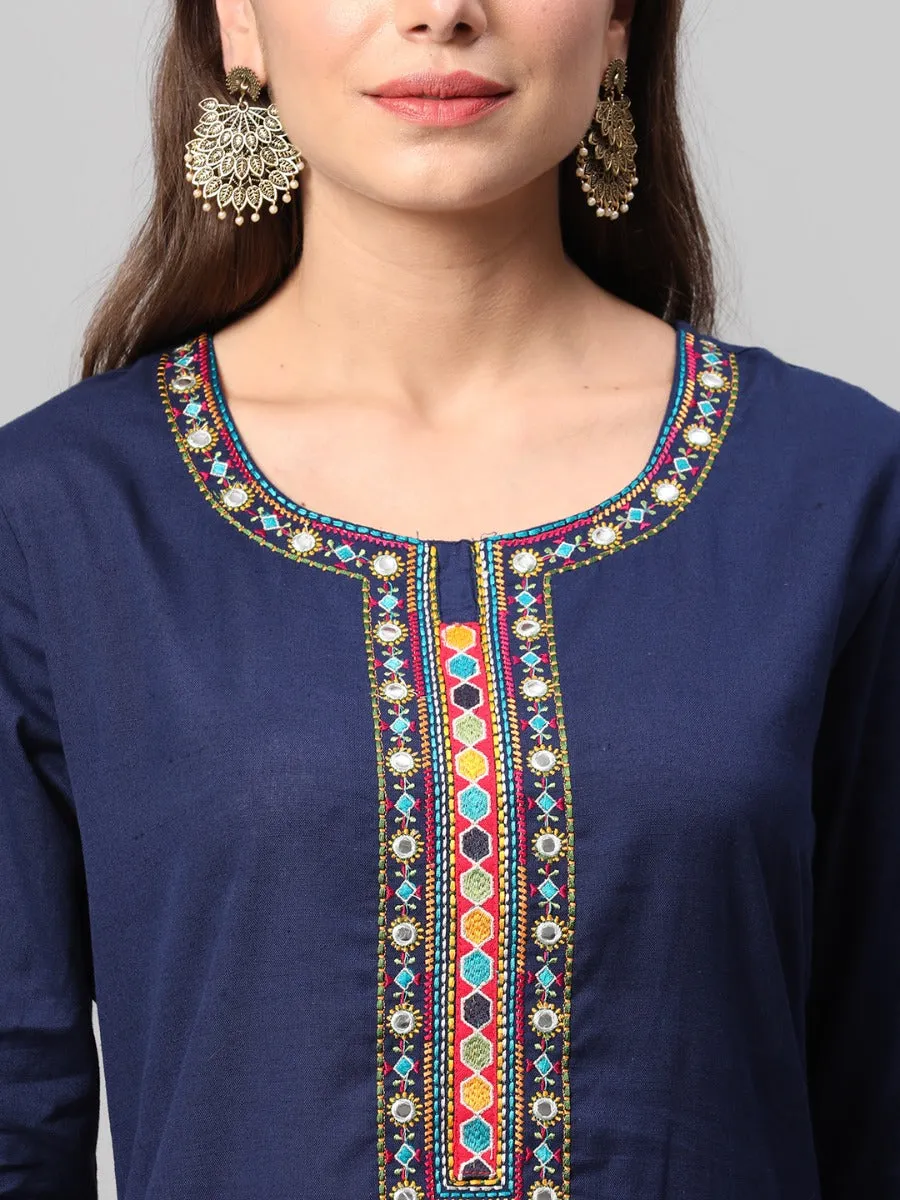 Navy Blue Embroidered Kurta