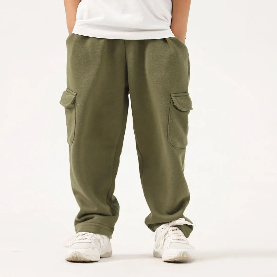 Olive Kids Wide Leg Cargo Trouser