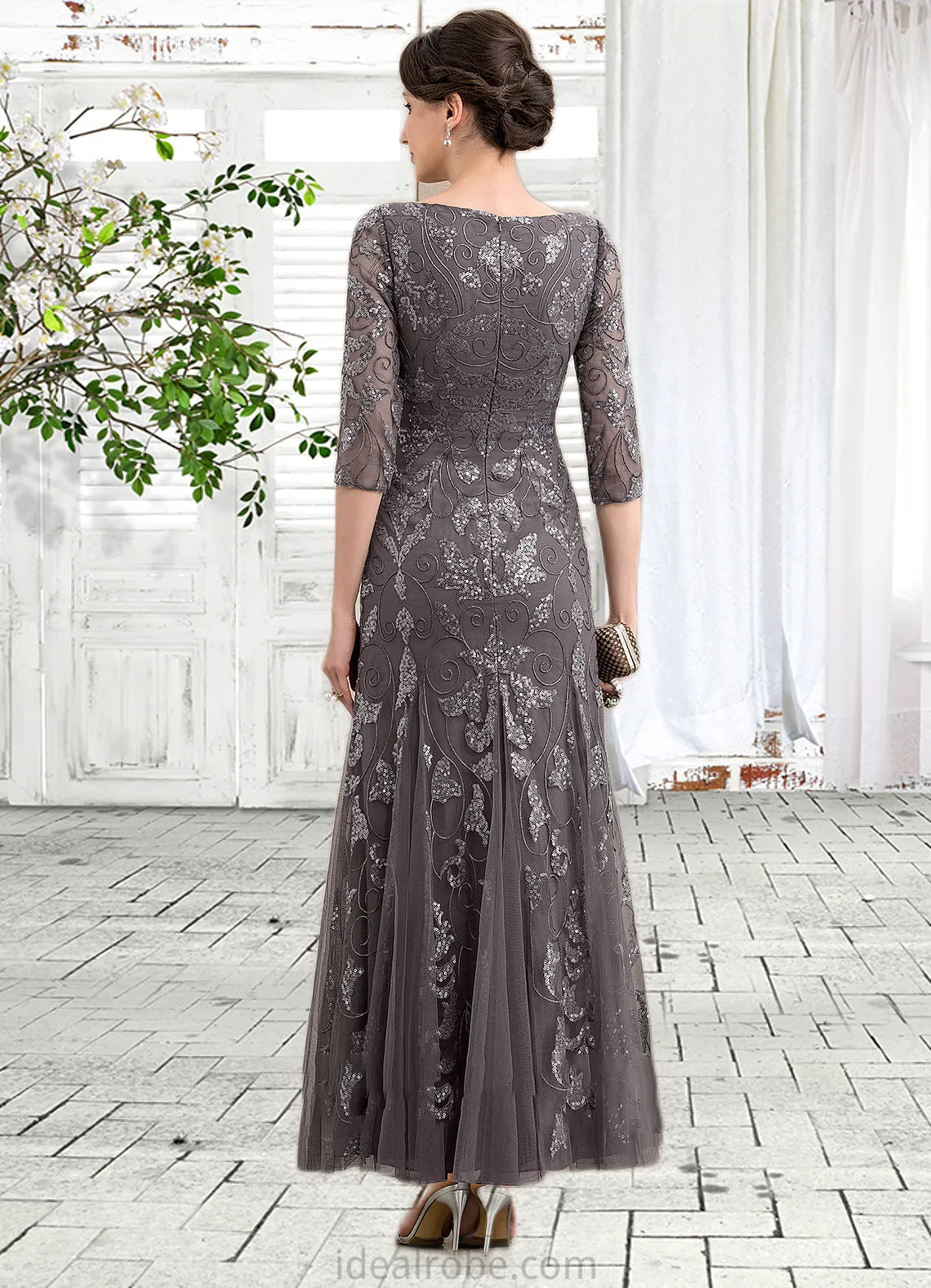 Paisley Sheath/Column Scoop Neck Ankle-Length Tulle Sequined Mother of the Bride Dress STK126P0014758