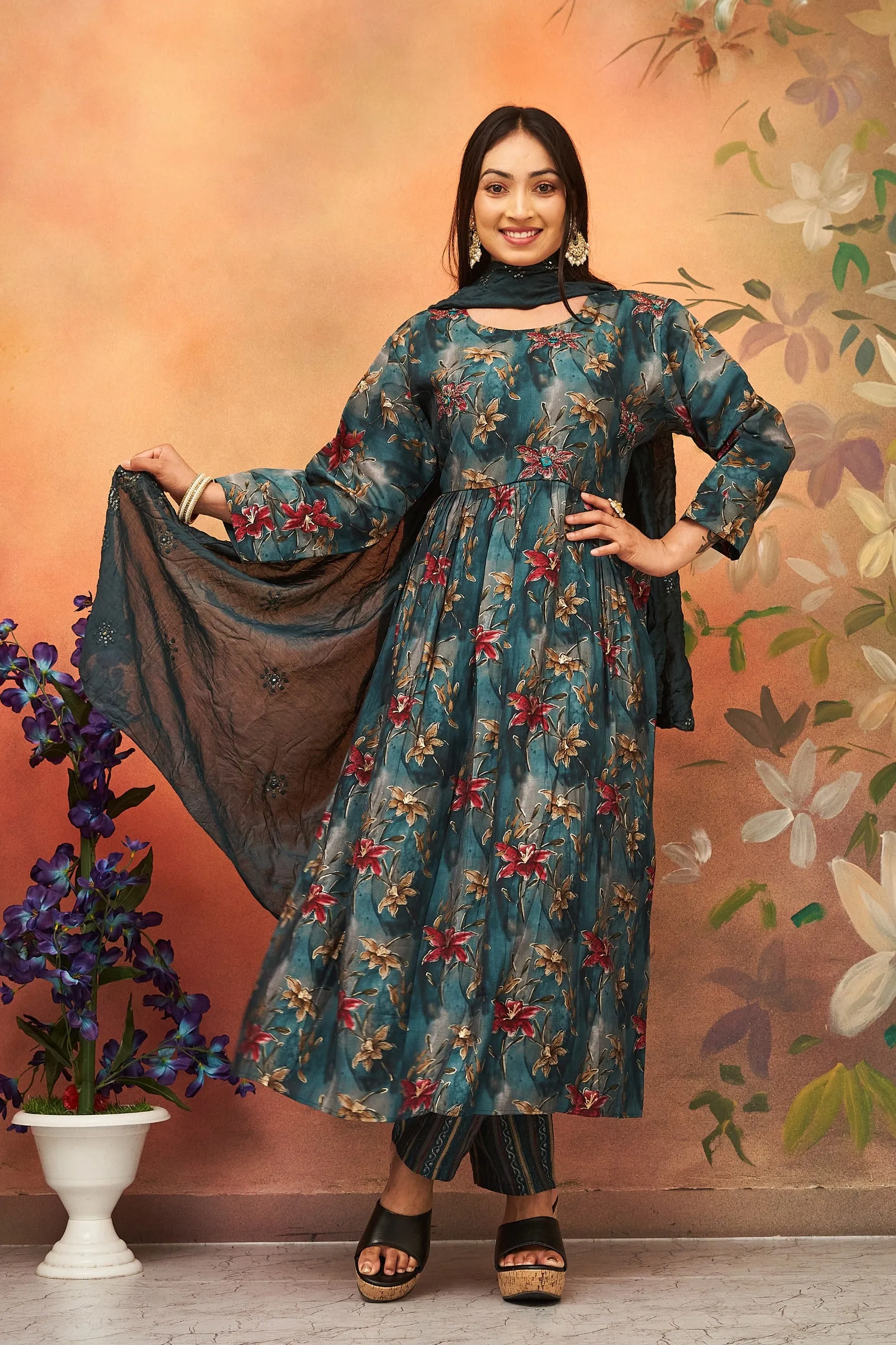 Party wear Chanderi Women Kurta suit