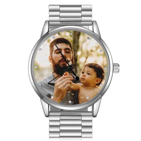 Personalized Photo and Custom Message Silver Watch