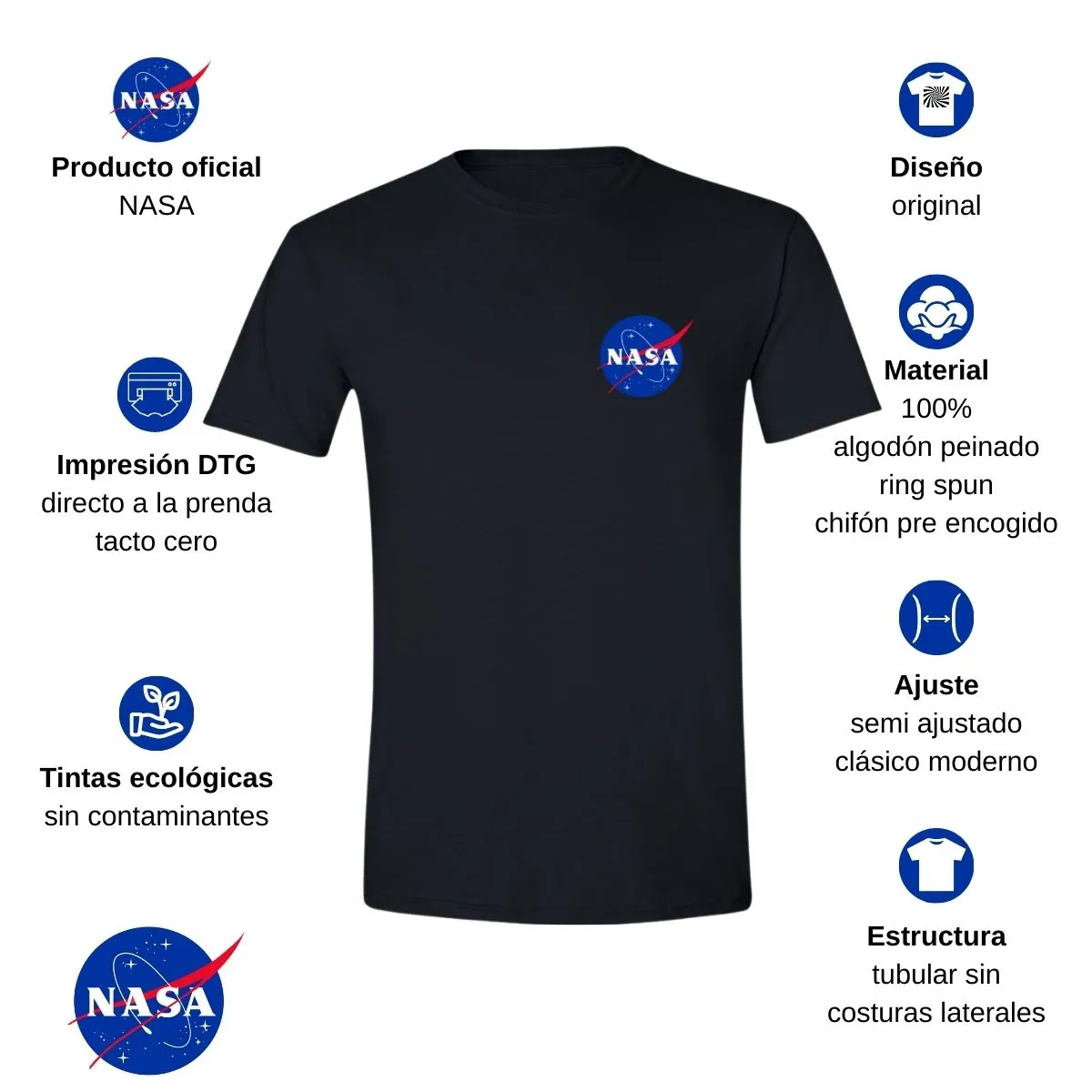 Playera Deportiva Hombre Nasa Logo Espacial Escudo