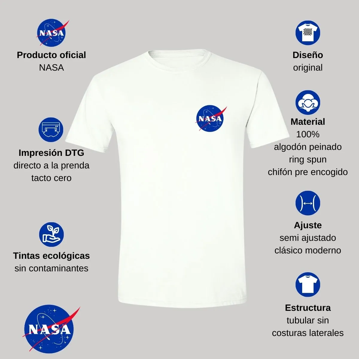 Playera Deportiva Hombre Nasa Logo Espacial Escudo