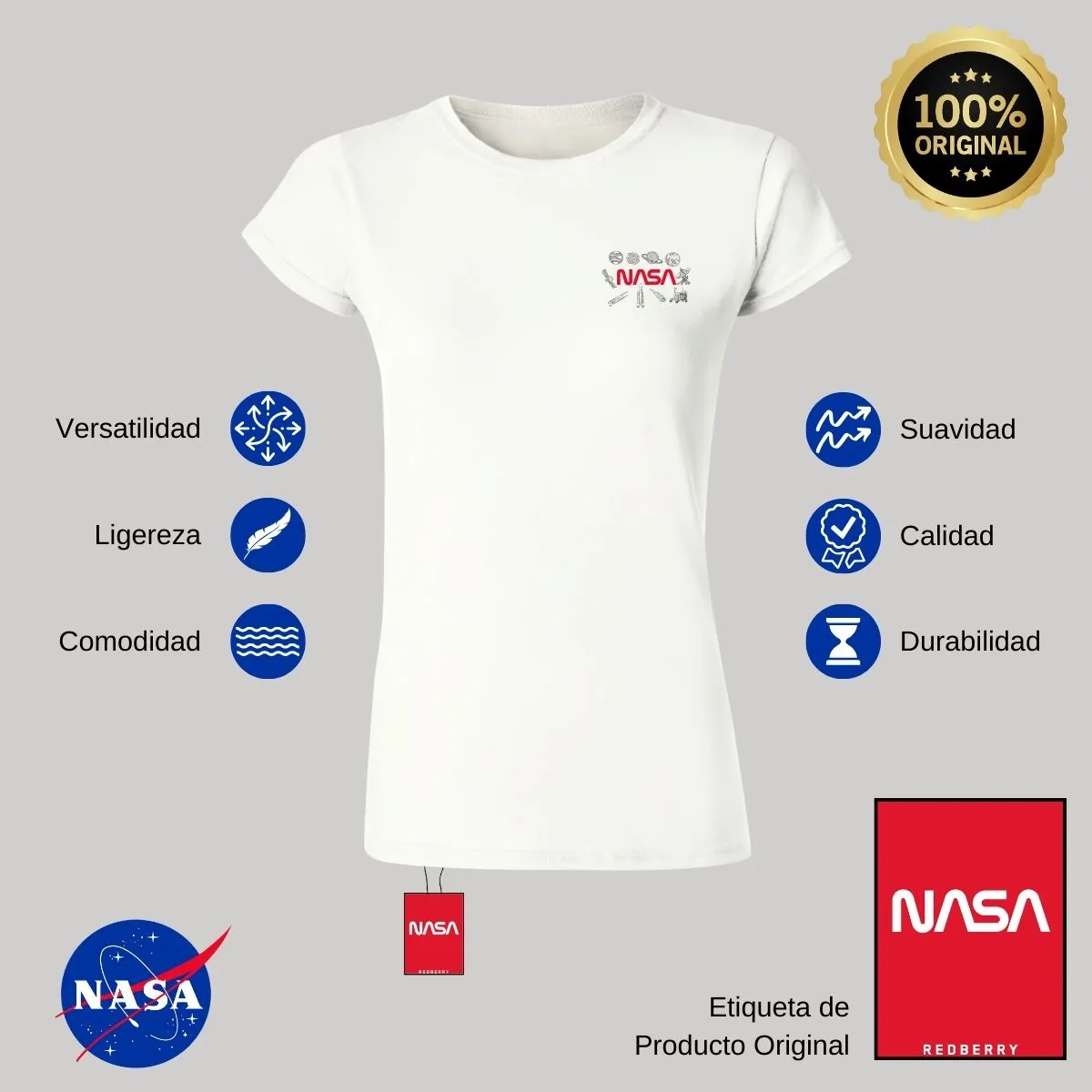 Playera Deportiva Mujer Nasa Cohete Espacial Escudo