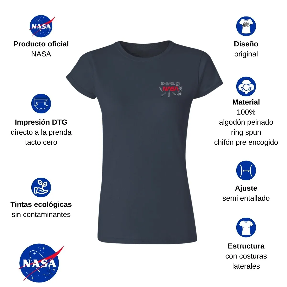 Playera Deportiva Mujer Nasa Cohete Espacial Escudo