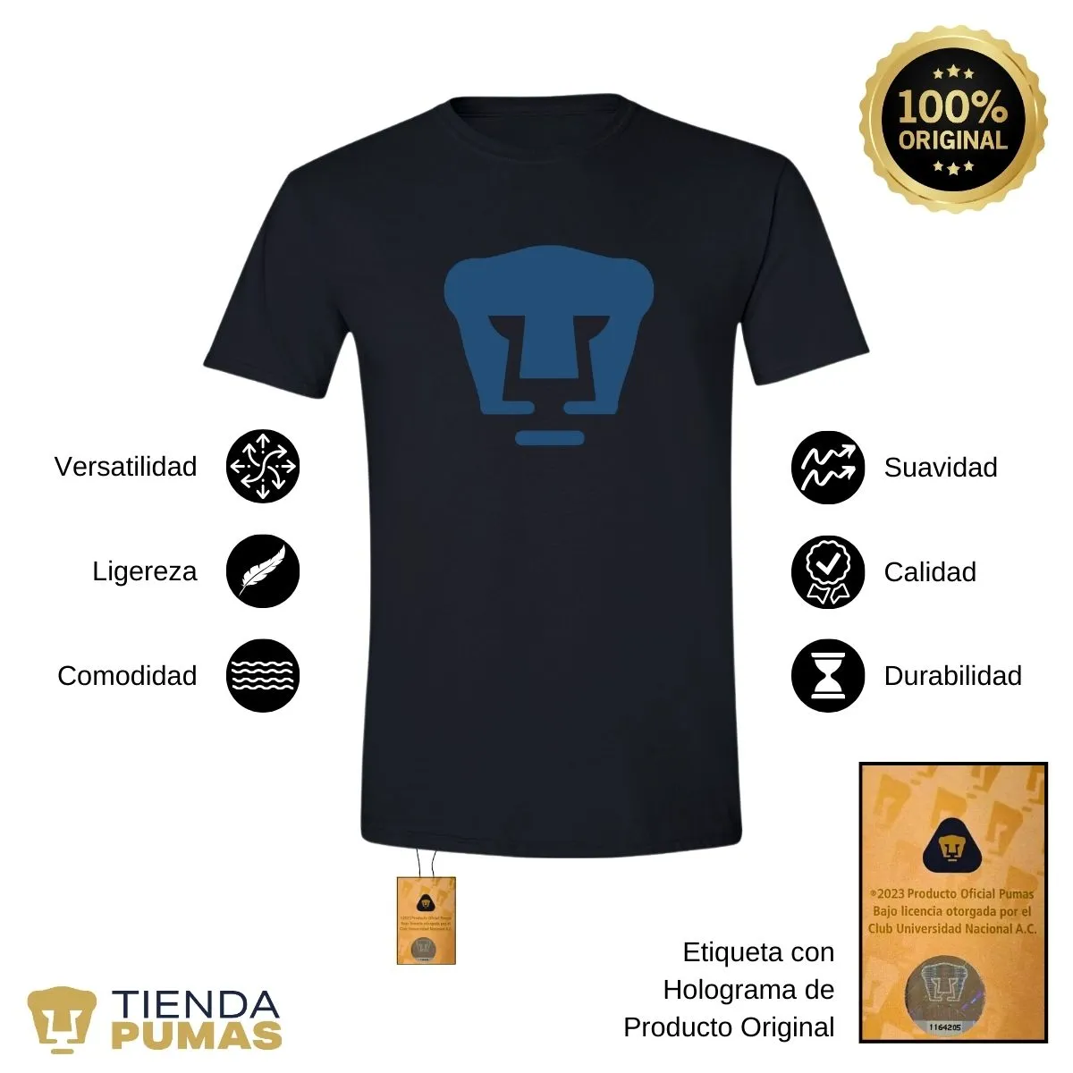 Playera Hombre Pumas UNAM Logo Azul Vinil