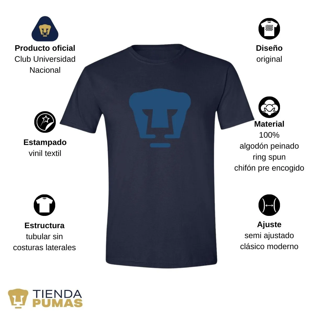 Playera Hombre Pumas UNAM Logo Azul Vinil