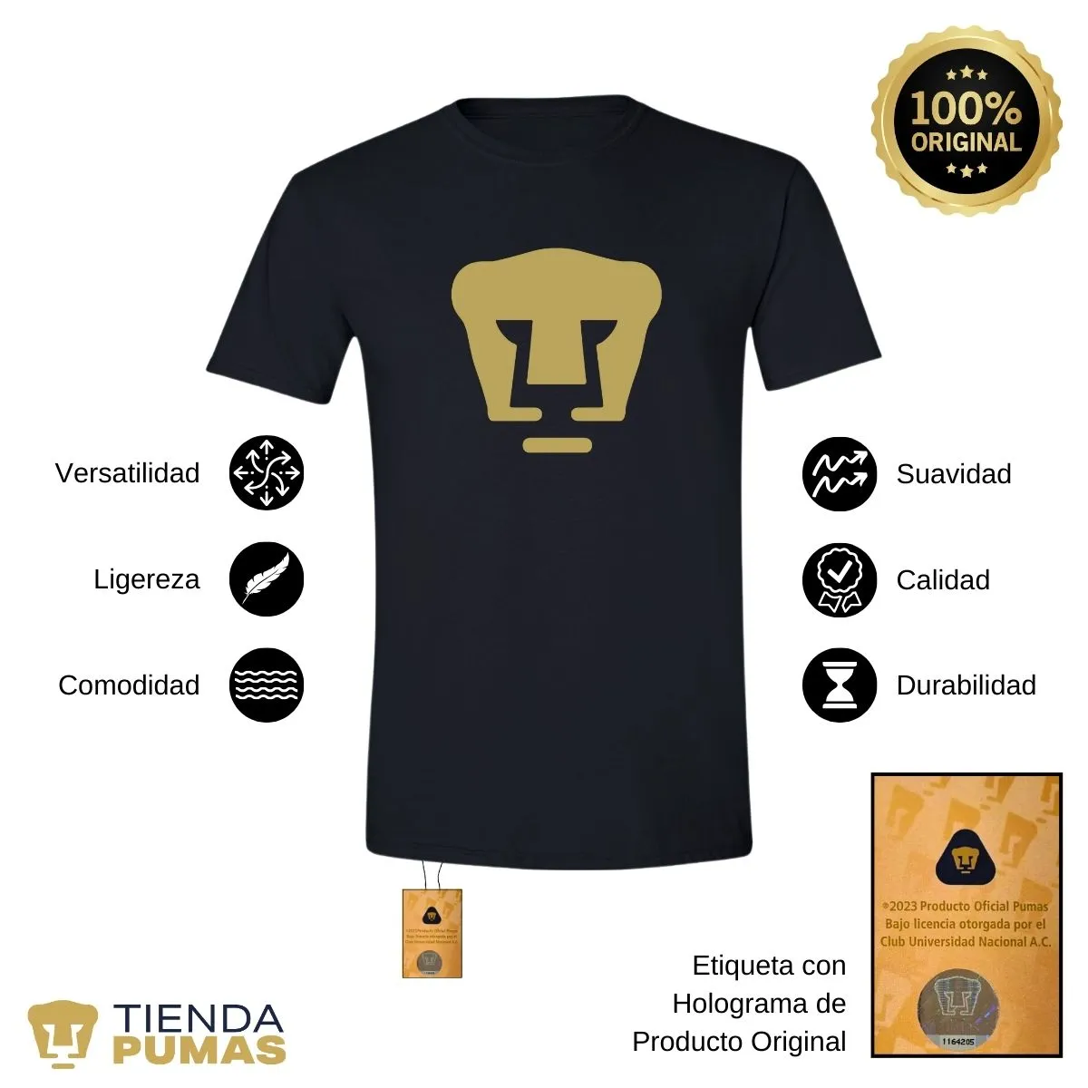 Playera Hombre Pumas UNAM Logo Dorado Vinil