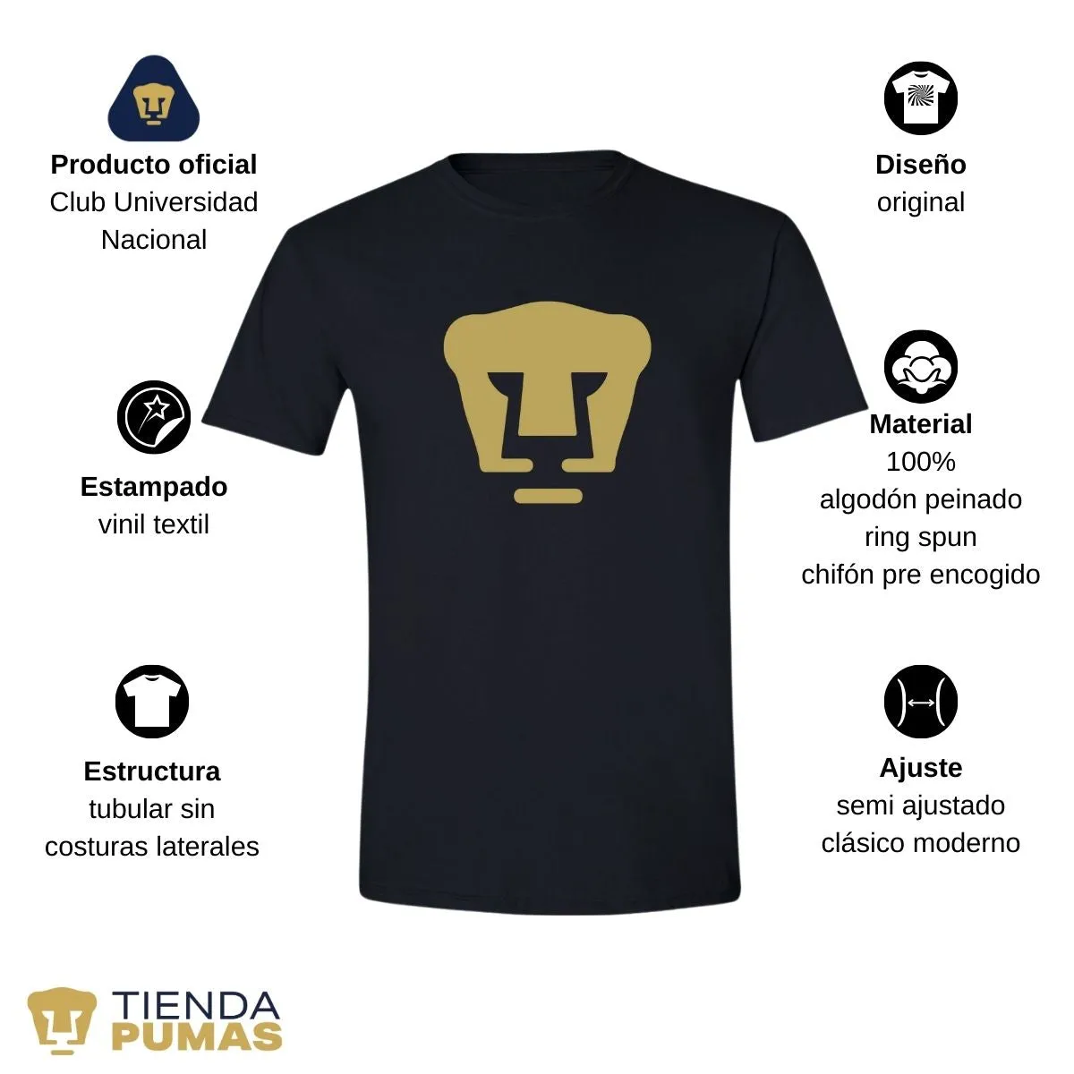 Playera Hombre Pumas UNAM Logo Dorado Vinil