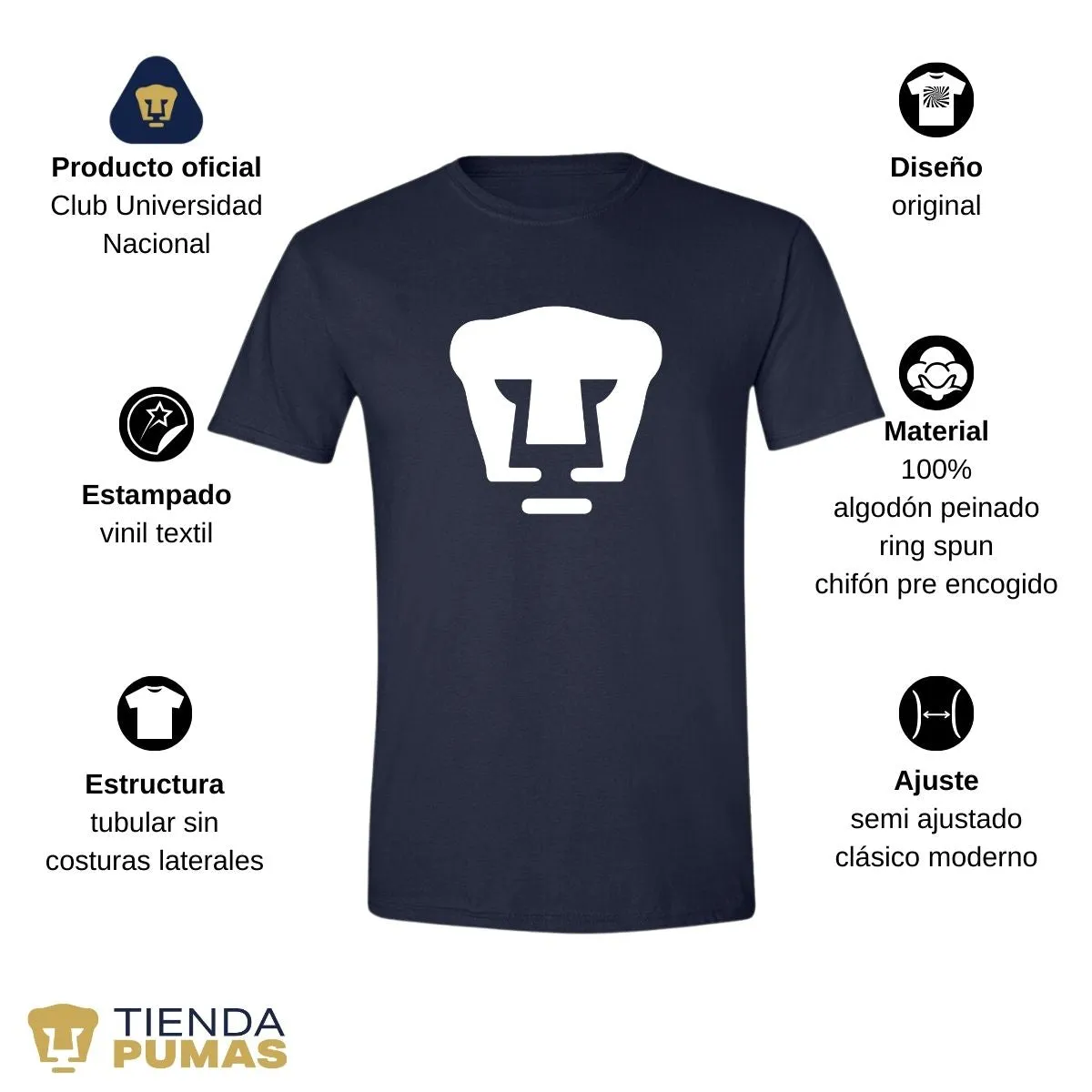 Playera Hombre Pumas UNAM Logo Monocromatico Vinil