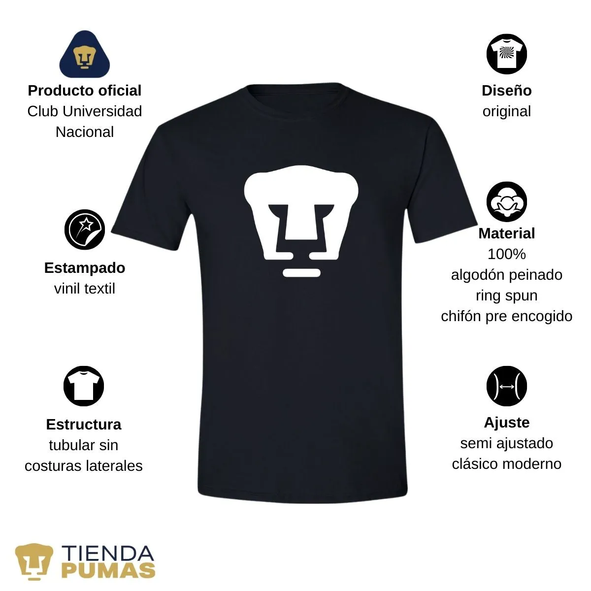 Playera Hombre Pumas UNAM Logo Monocromatico Vinil