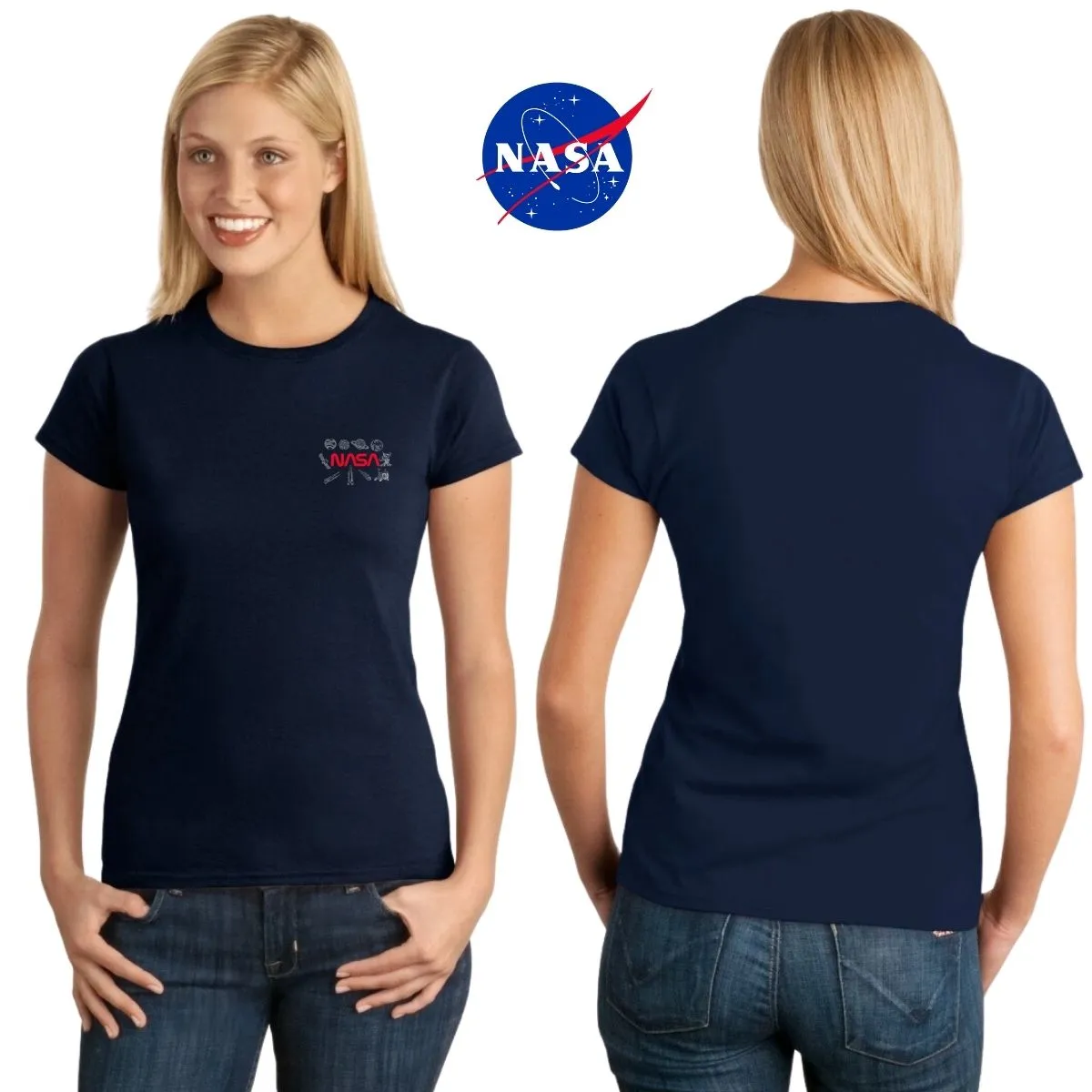 Playera Mujer Nasa Cohete Espacial Escudo