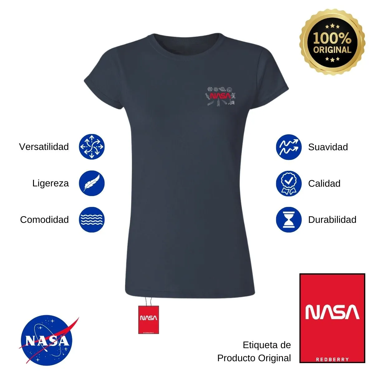 Playera Mujer Nasa Cohete Espacial Escudo