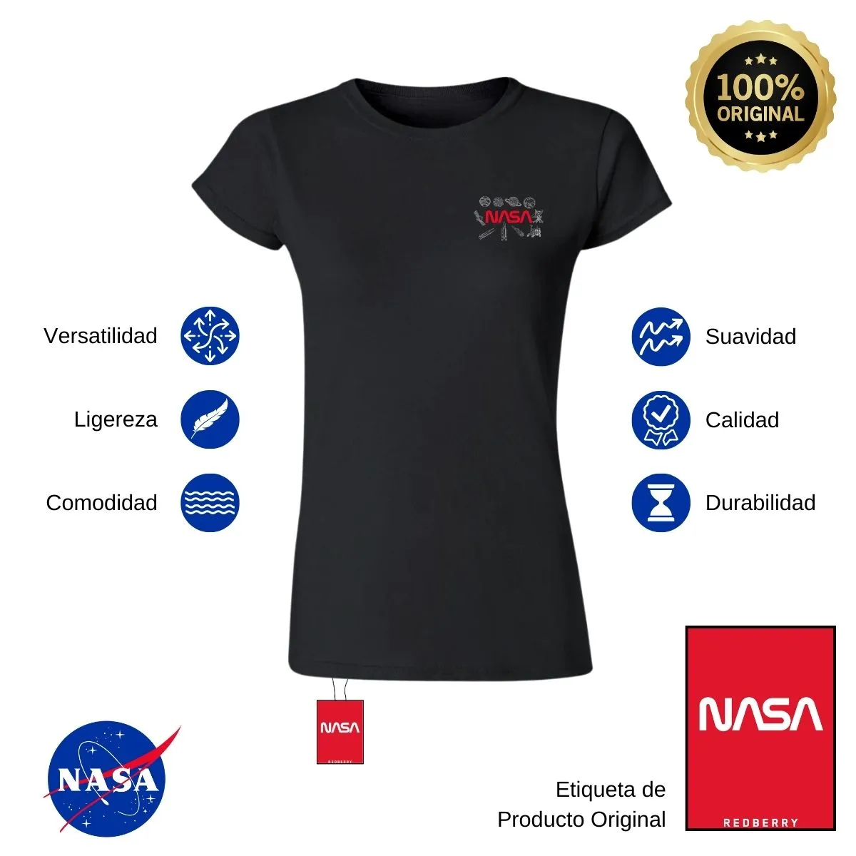 Playera Mujer Nasa Cohete Espacial Escudo