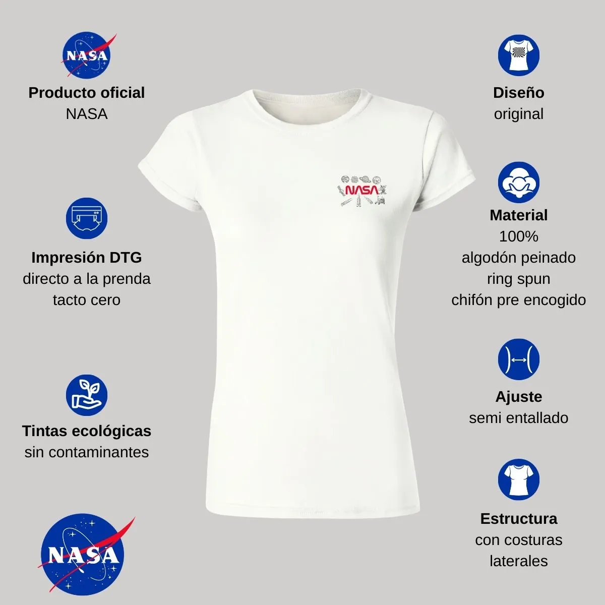 Playera Mujer Nasa Cohete Espacial Escudo