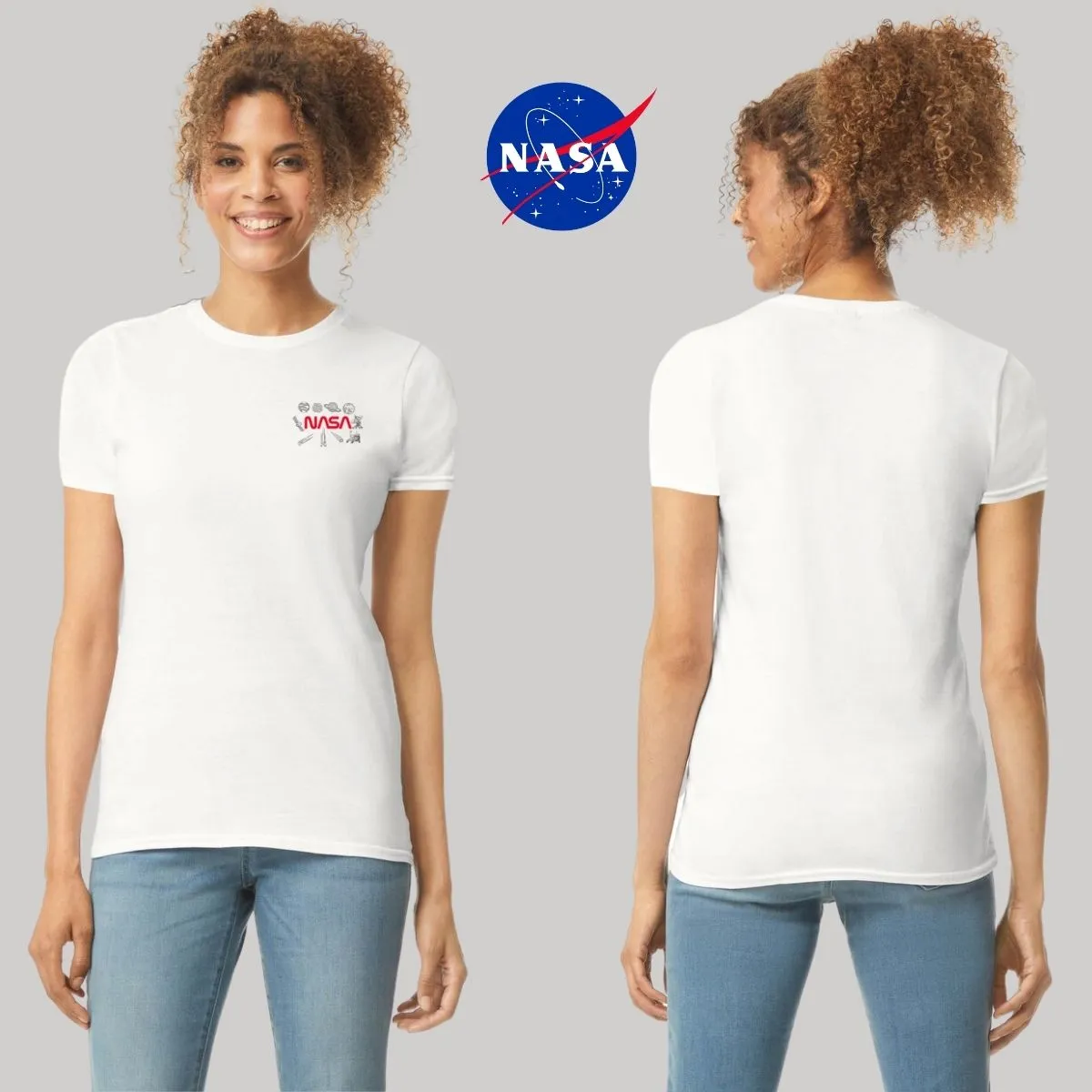 Playera Mujer Nasa Cohete Espacial Escudo