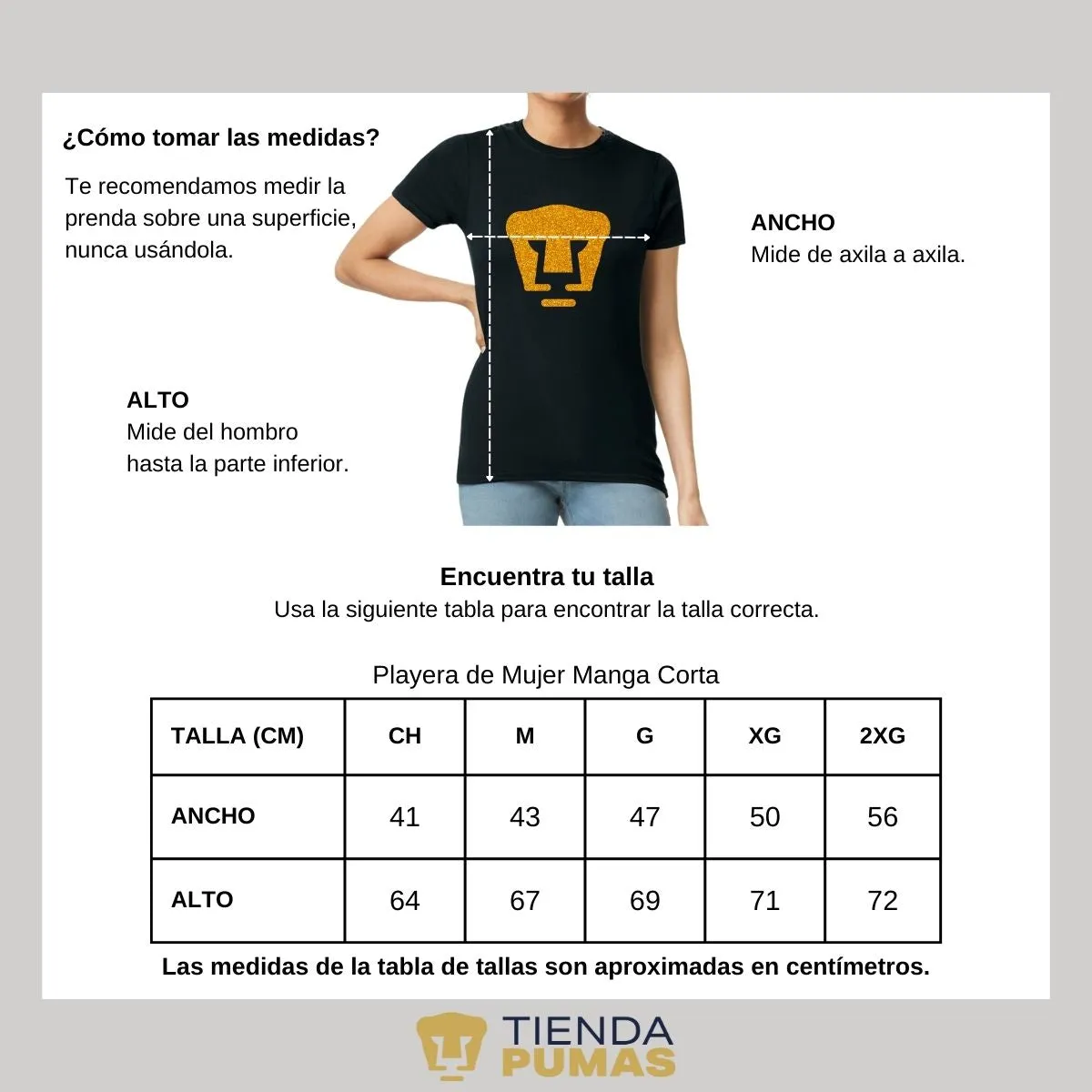 Playera Mujer Pumas UNAM Logo Dorado Glitter