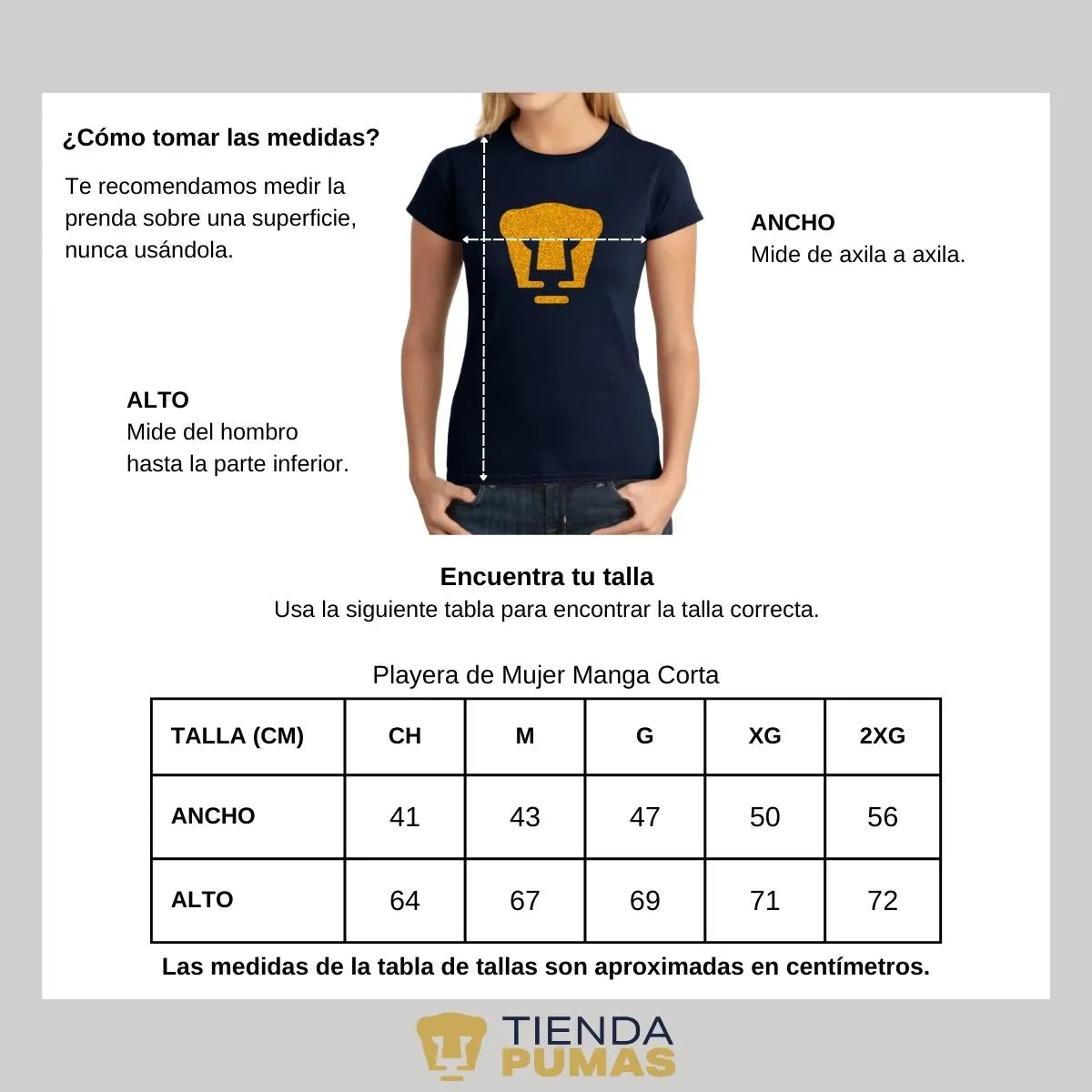 Playera Mujer Pumas UNAM Logo Dorado Glitter