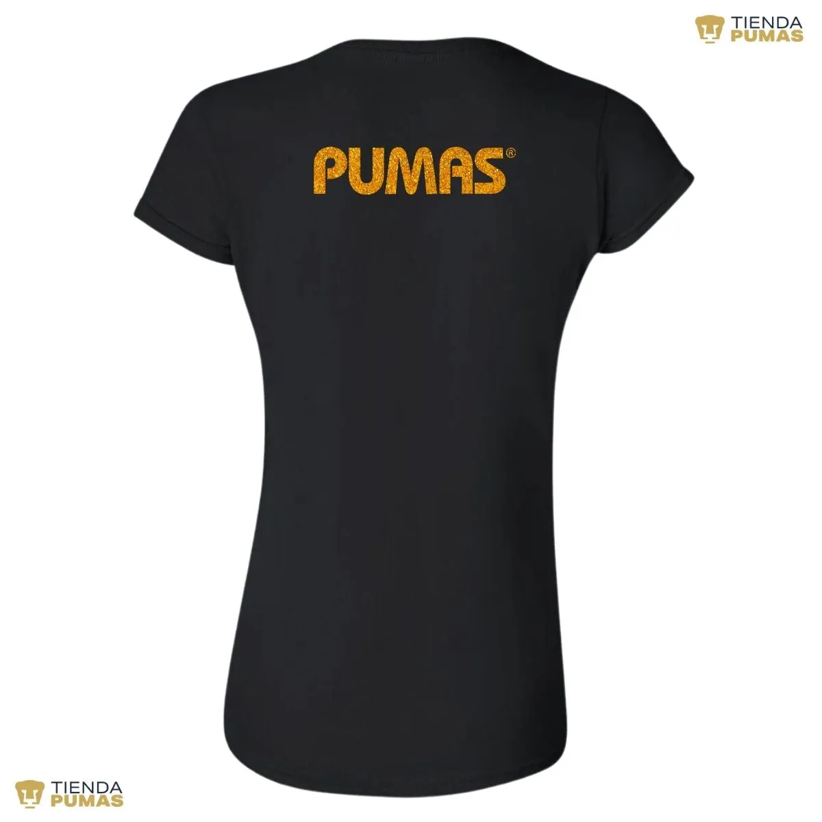 Playera Mujer Pumas UNAM Logo Dorado Glitter