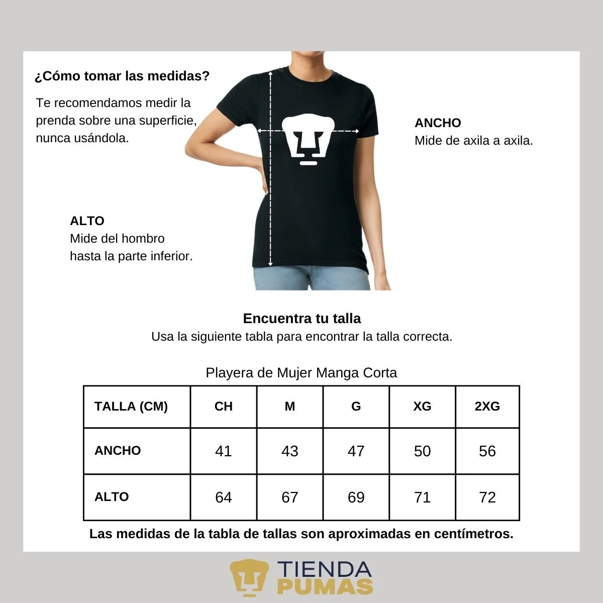 Playera Mujer Pumas UNAM Logo Monocromatico Vinil