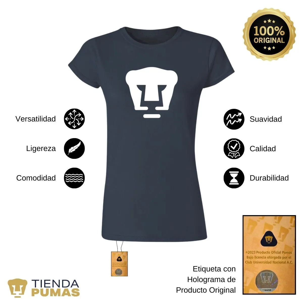 Playera Mujer Pumas UNAM Logo Monocromatico Vinil