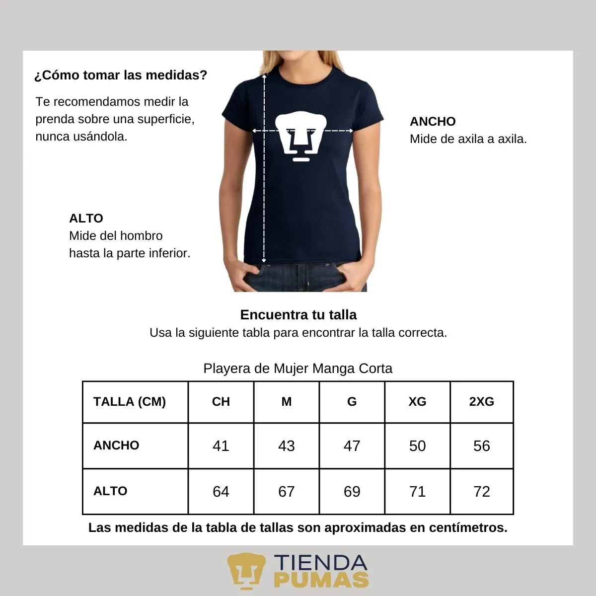 Playera Mujer Pumas UNAM Logo Monocromatico Vinil