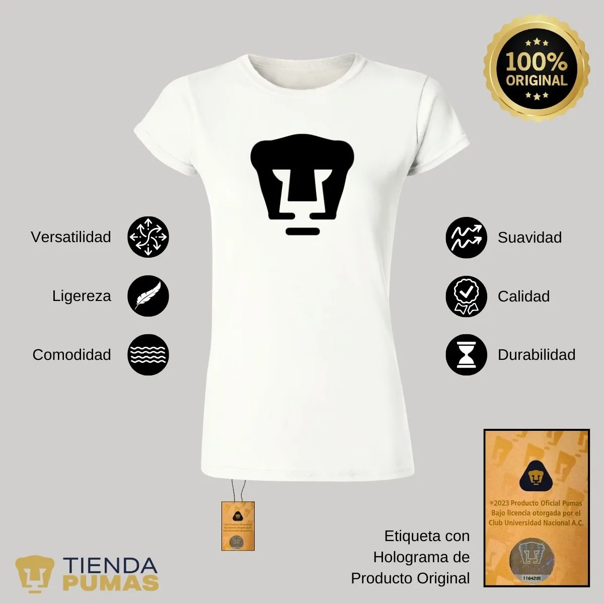 Playera Mujer Pumas UNAM Logo Monocromatico Vinil