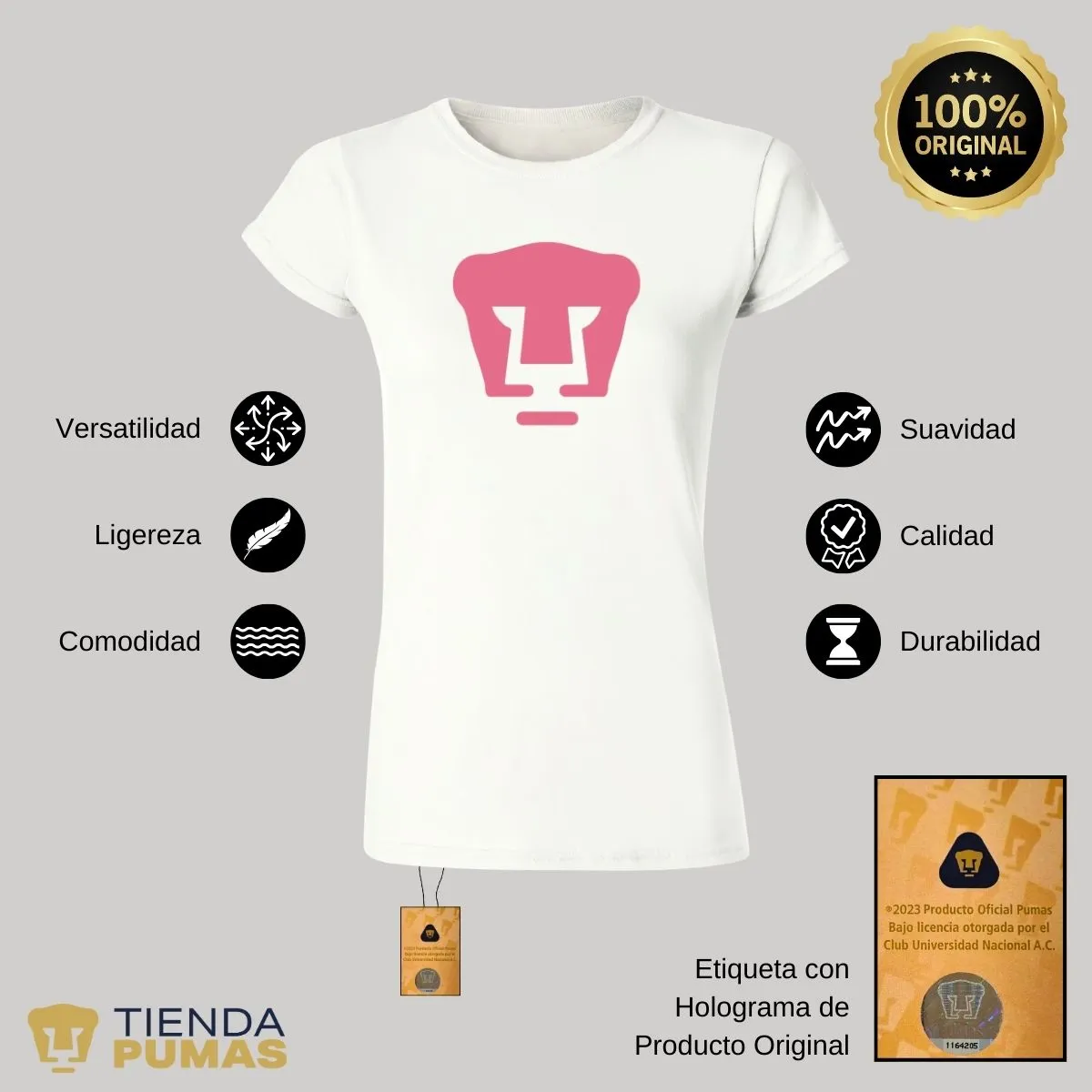 Playera Mujer Pumas UNAM Logo Rosa Vinil