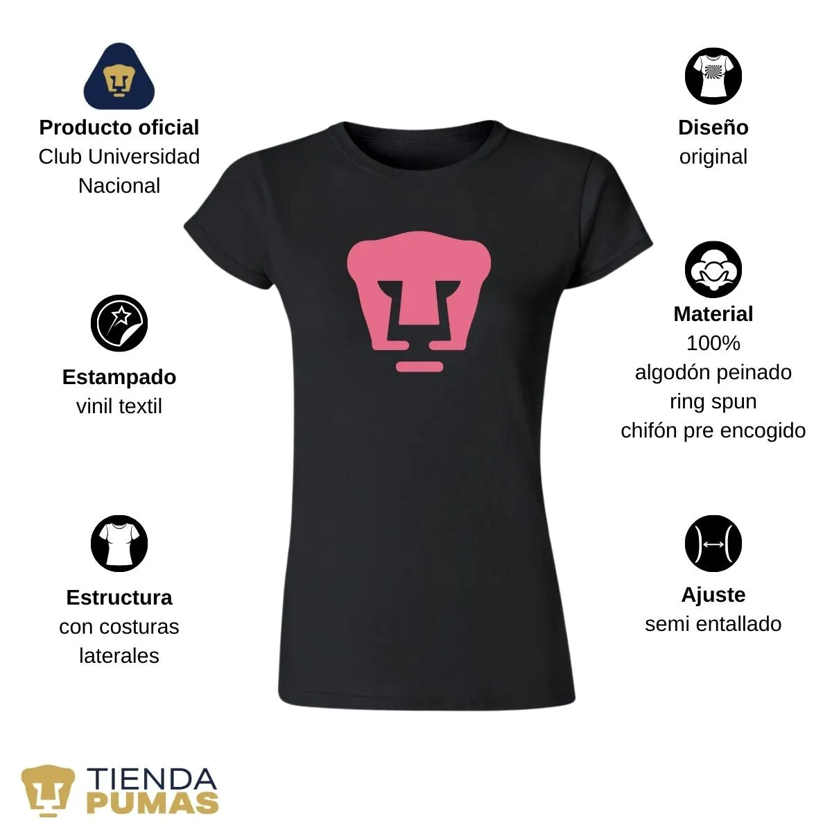 Playera Mujer Pumas UNAM Logo Rosa Vinil