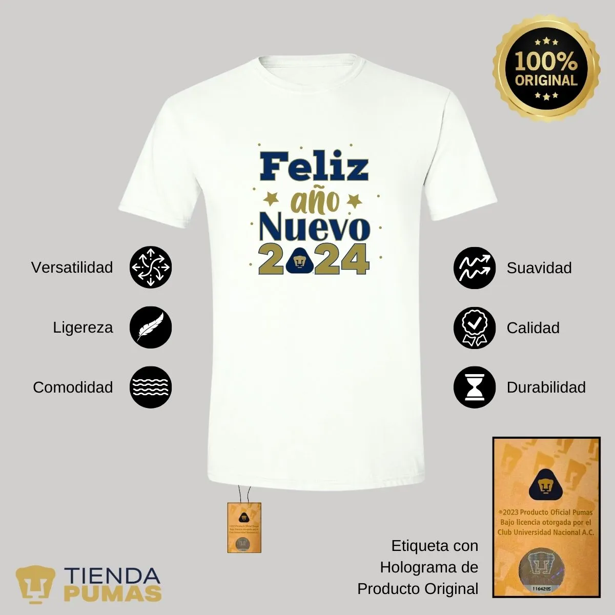 Playera Navidea Hombre Pumas UNAM Feliz Ao Nuevo