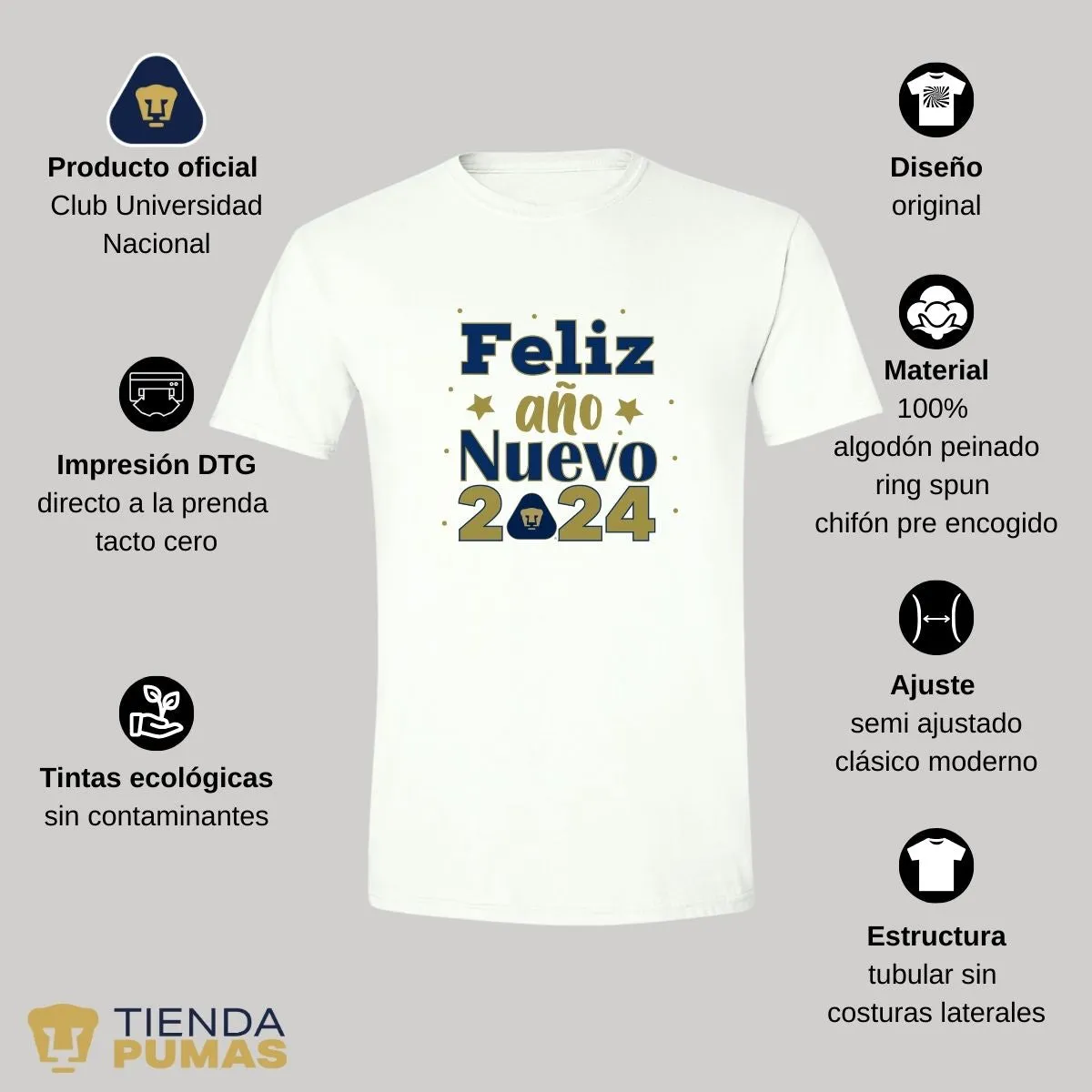 Playera Navidea Hombre Pumas UNAM Feliz Ao Nuevo