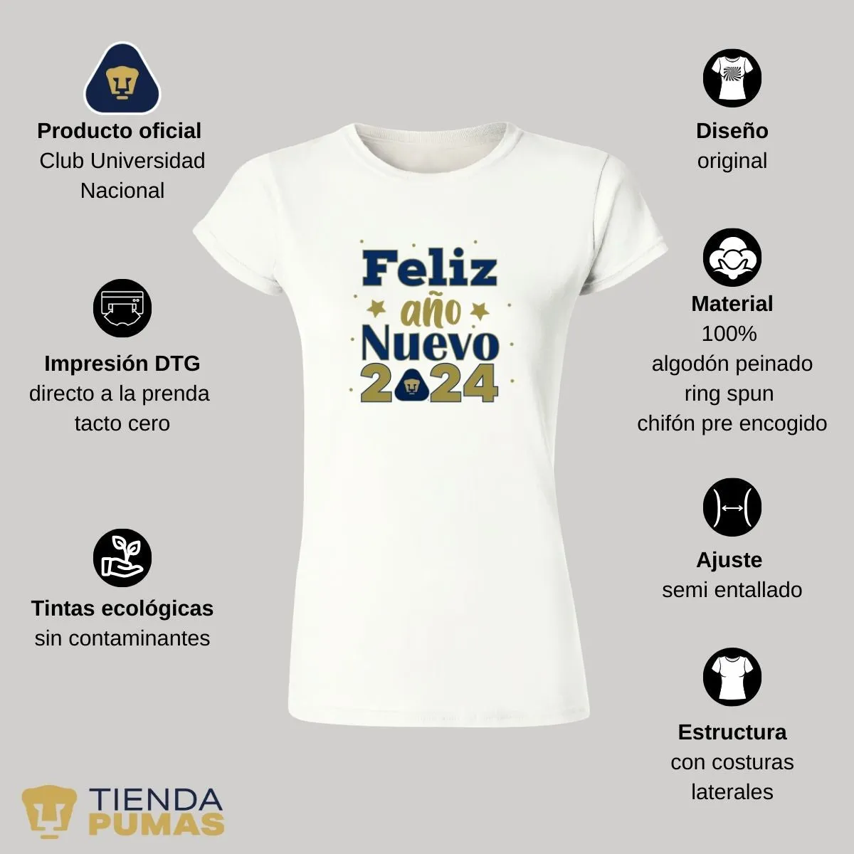 Playera Navidea Mujer Pumas UNAM Feliz Ao Nuevo