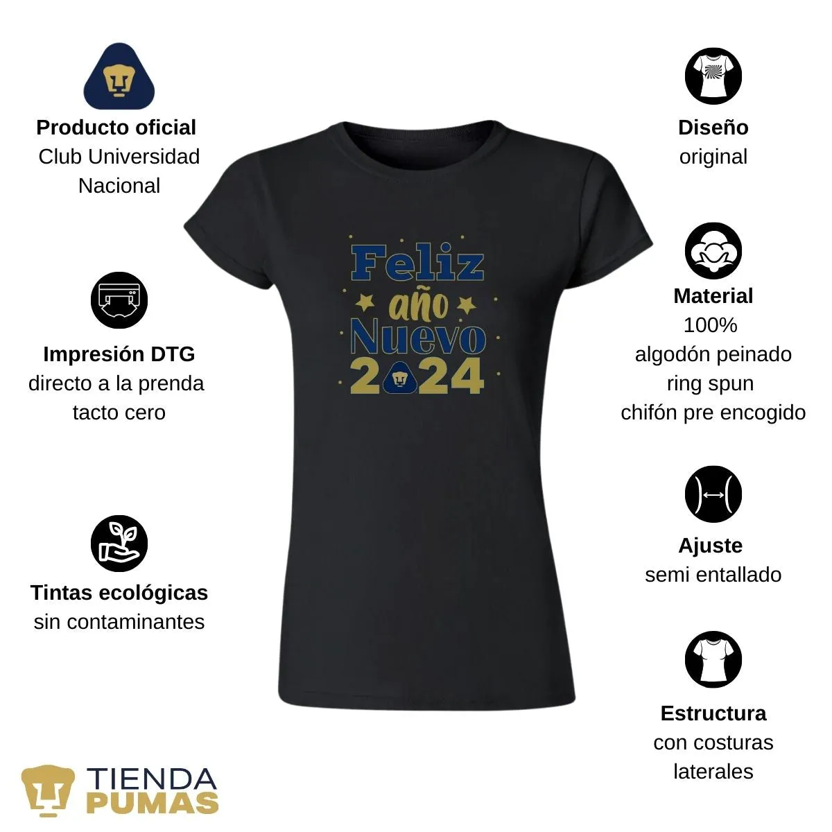 Playera Navidea Mujer Pumas UNAM Feliz Ao Nuevo