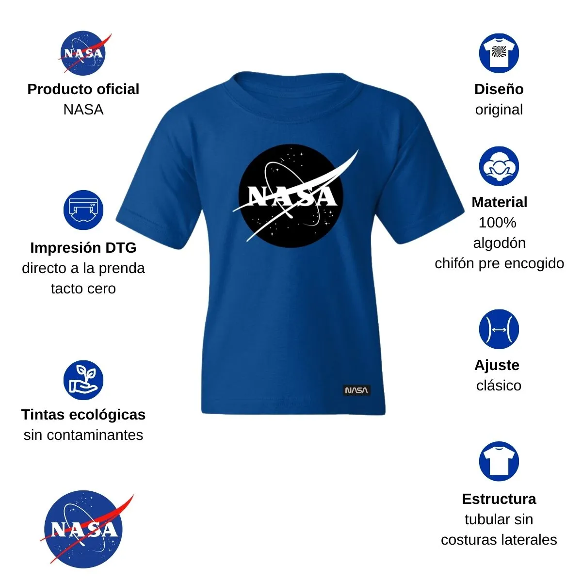 Playera Nios Nasa Monocromático