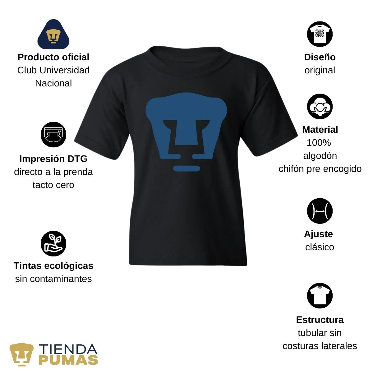 Playera Nios Pumas UNAM Logo Azul