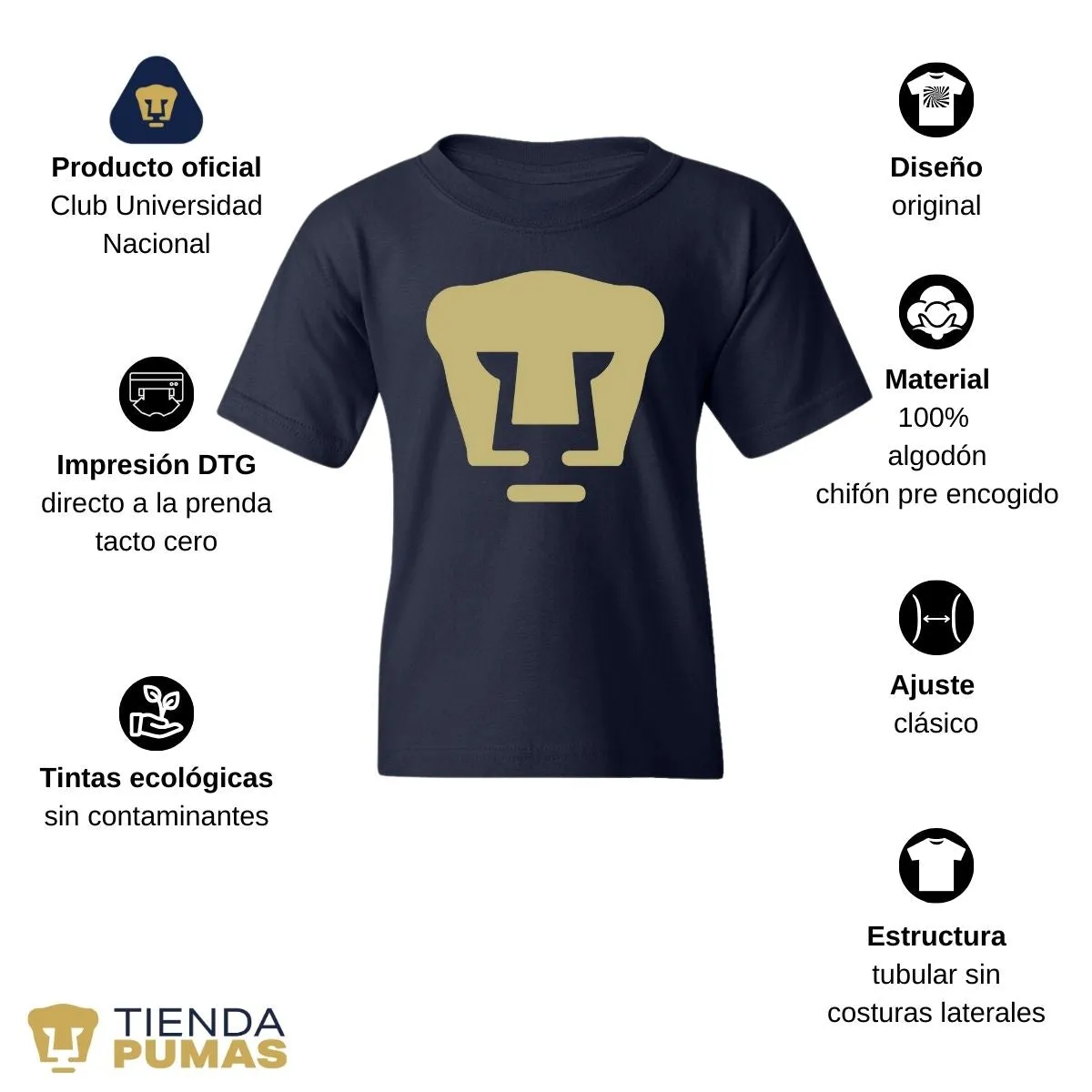 Playera Nios Pumas UNAM Logo Dorado