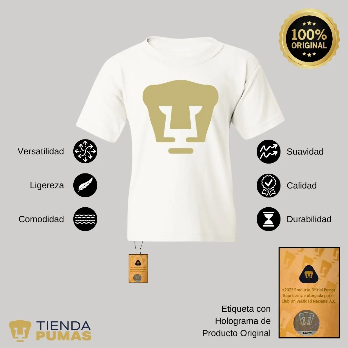 Playera Nios Pumas UNAM Logo Dorado