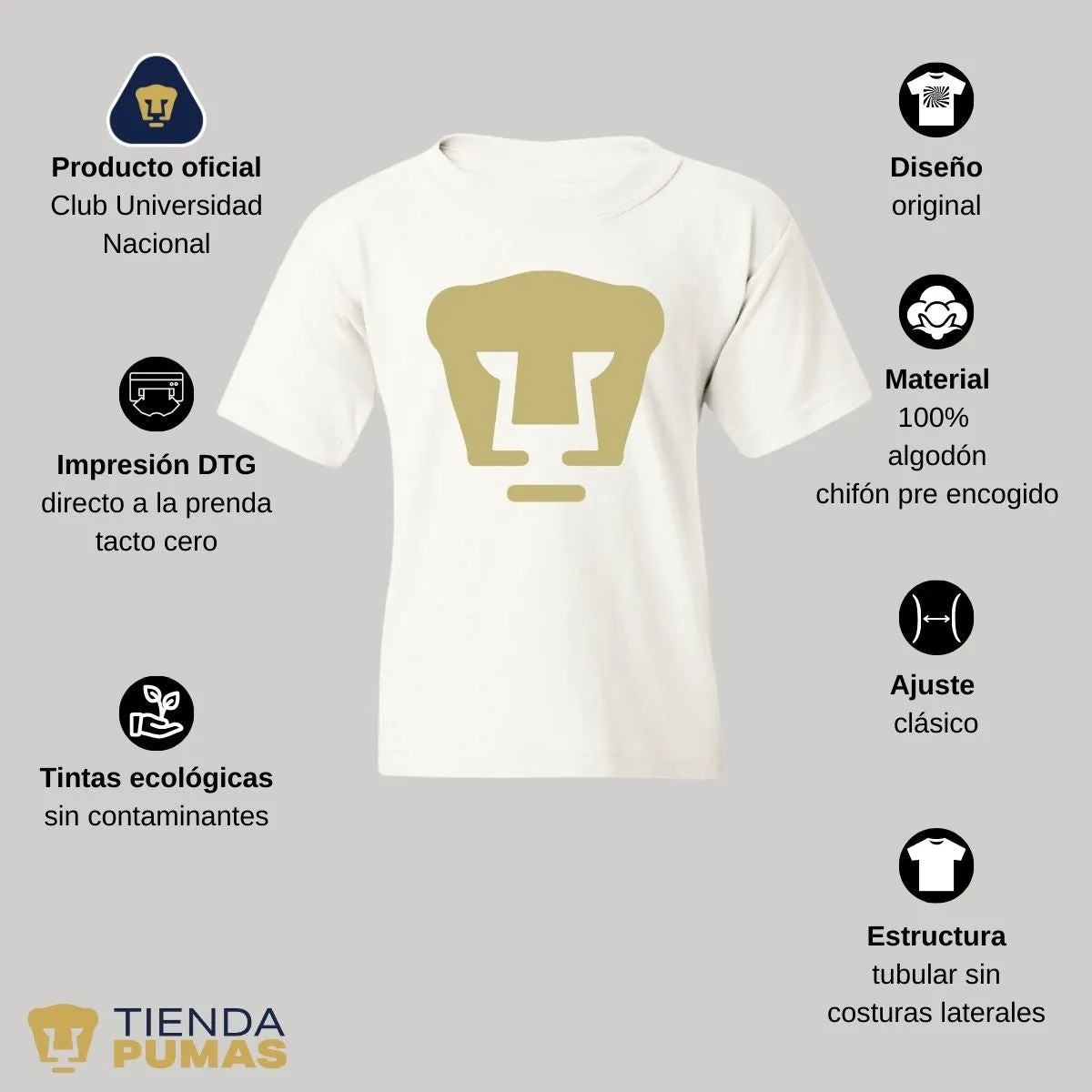 Playera Nios Pumas UNAM Logo Dorado