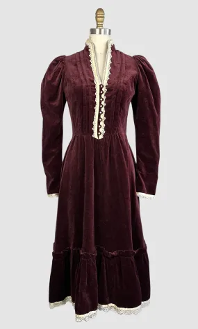 PRAIRIE TALE 70s Gunne Sax Victorian Style Velveteen Dress   Small