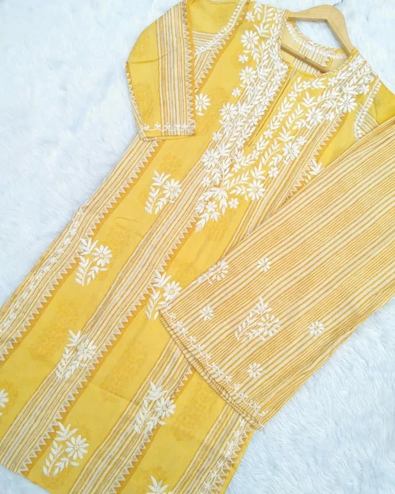 Rahi Slub Cotton Chikankari Co-ord Set